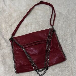 Red Faux Suede/Leather Chain Strap Purse Bag - NWOT
